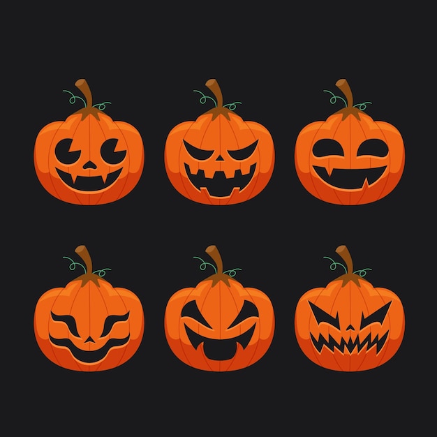 Free Vector hand drawn flat halloween pumpkins collection