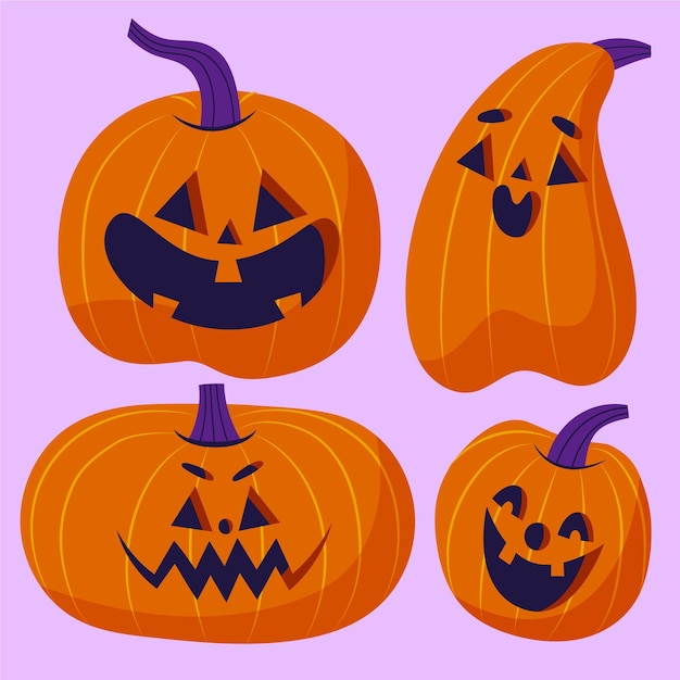 Hand drawn flat halloween pumpkins illustration