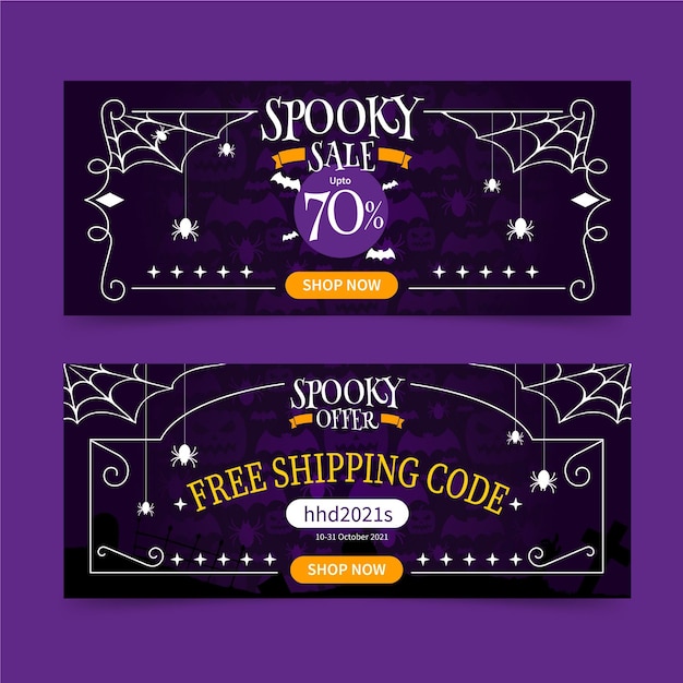 Hand drawn flat halloween sale banners set