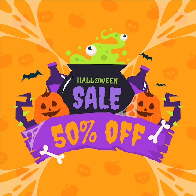 Hand drawn flat halloween sale illustration