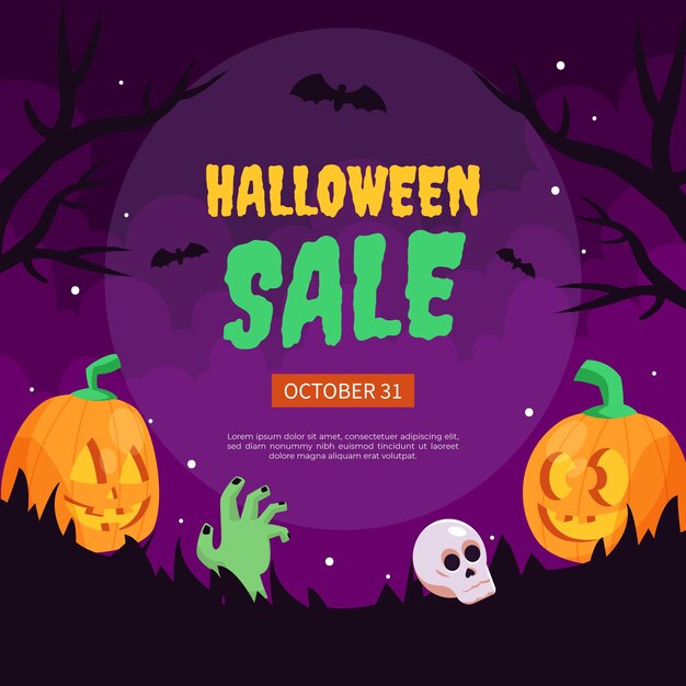 Hand drawn flat halloween sale illustration