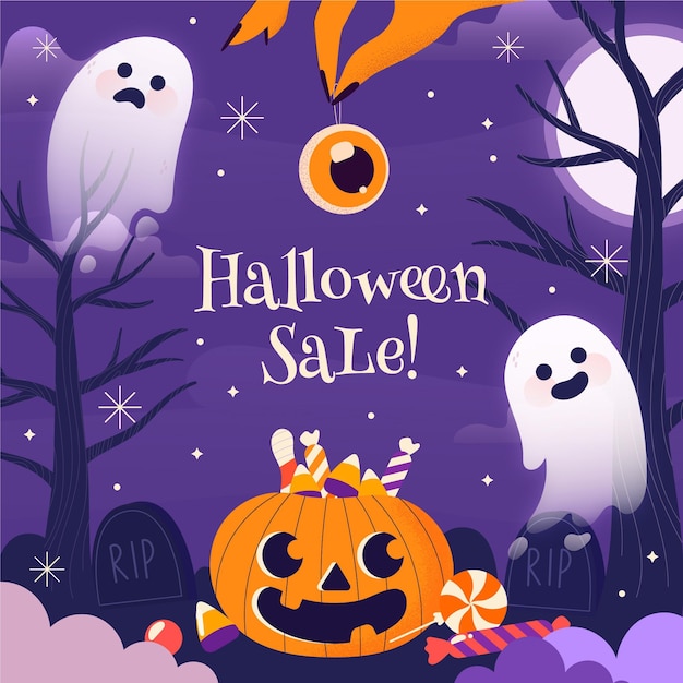 Hand drawn flat halloween sale illustration