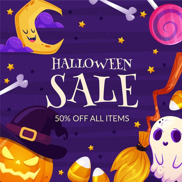 Hand drawn flat halloween sale illustration