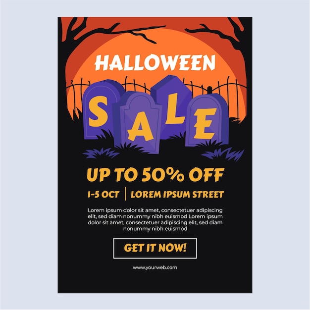 Hand drawn flat halloween sale vertical poster template