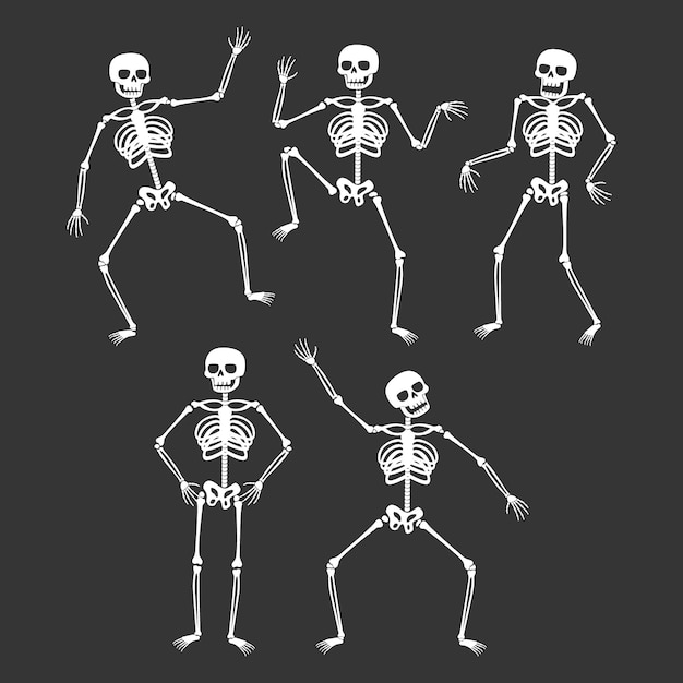 Free vector hand drawn flat halloween skeletons collection