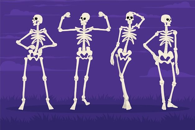 Free vector hand drawn flat halloween skeletons collection