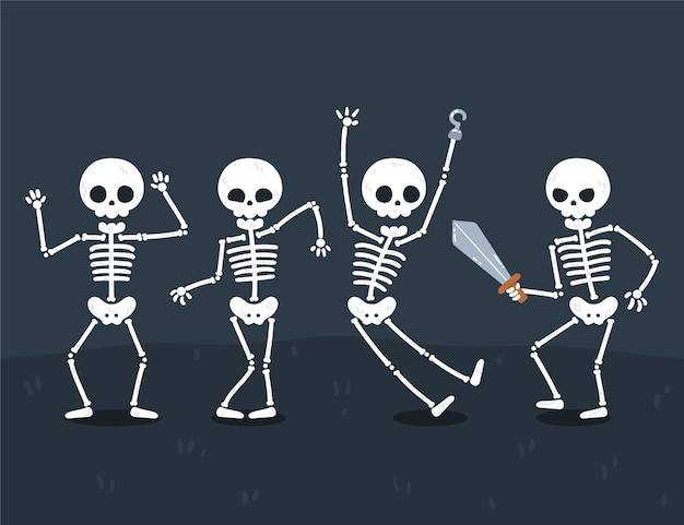 Free Vector hand drawn flat halloween skeletons collection