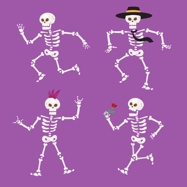 Free Vector hand drawn flat halloween skeletons collection