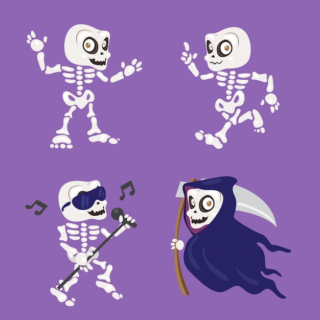 Free vector hand drawn flat halloween skeletons collection