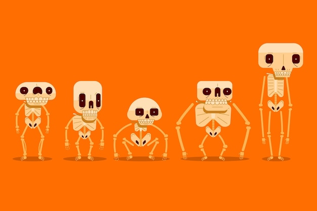 Free vector hand drawn flat halloween skeletons collection