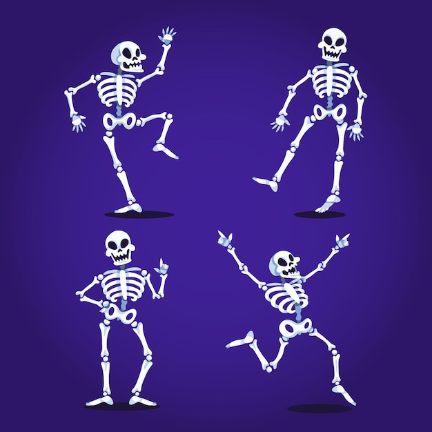 Hand drawn flat halloween skeletons collection