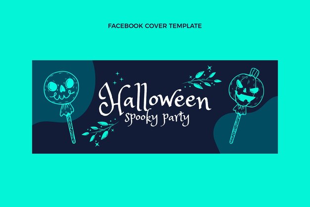 Hand drawn flat halloween social media cover template