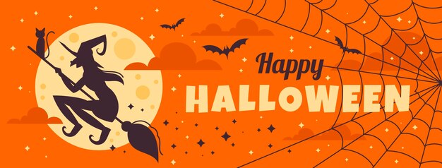 Hand drawn flat halloween social media cover template