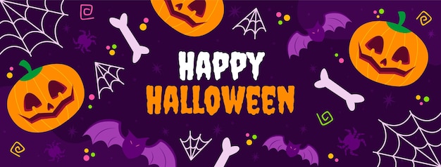 Hand drawn flat halloween social media cover template