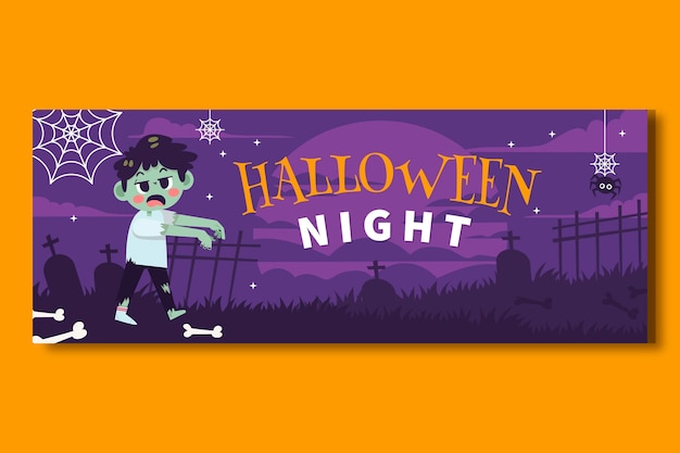 Hand drawn flat halloween social media cover template