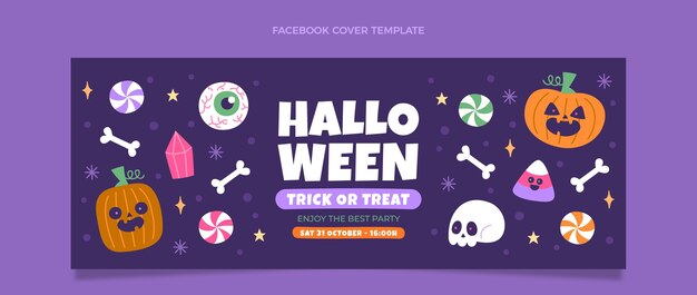 Hand drawn flat halloween social media cover template