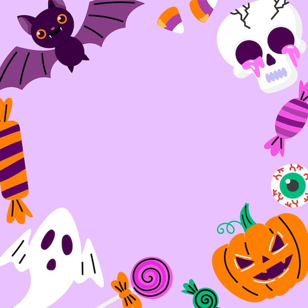 Hand drawn flat halloween social media frame template