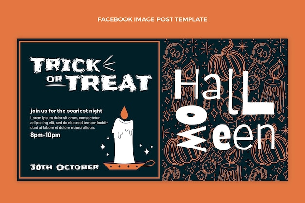 Hand drawn flat halloween social media post template