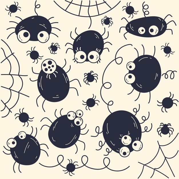 Hand drawn flat halloween spiders collection