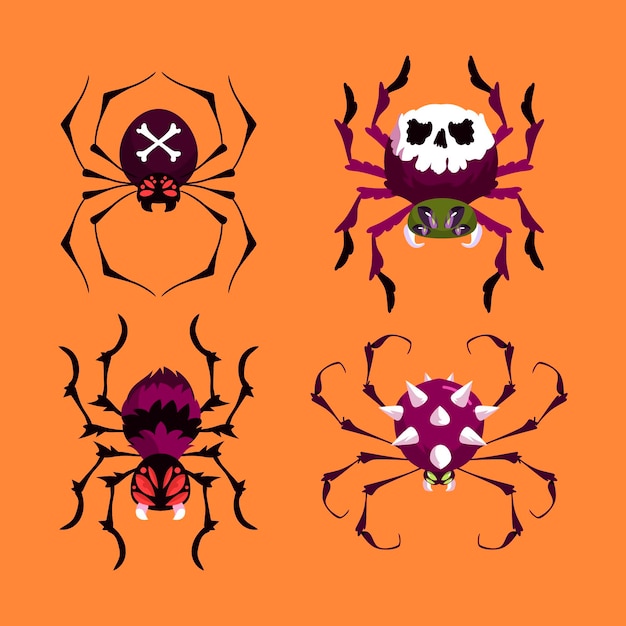 Free Vector hand drawn flat halloween spiders collection