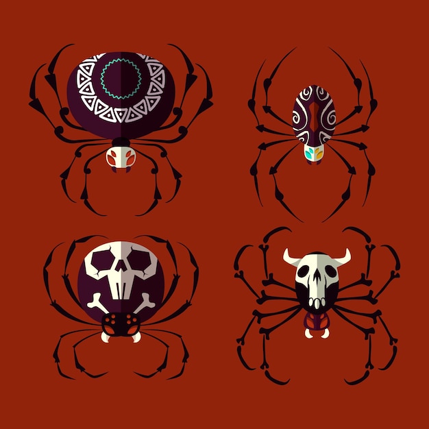 Hand drawn flat halloween spiders collection