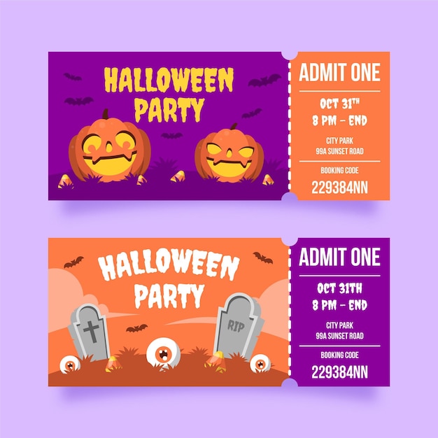 Hand drawn flat halloween tickets set