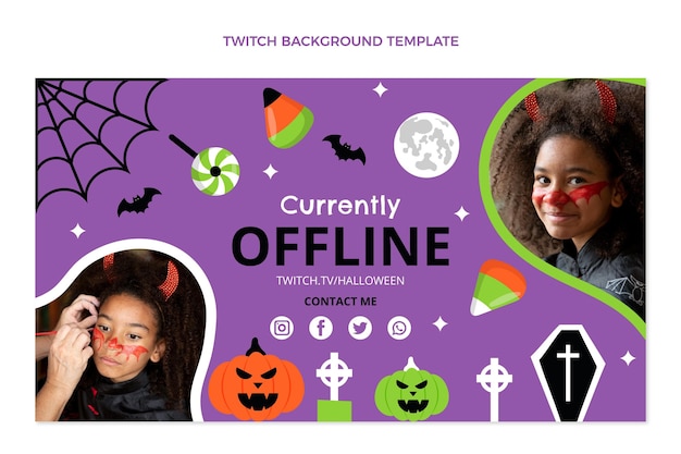 Free Vector hand drawn flat halloween twitch background