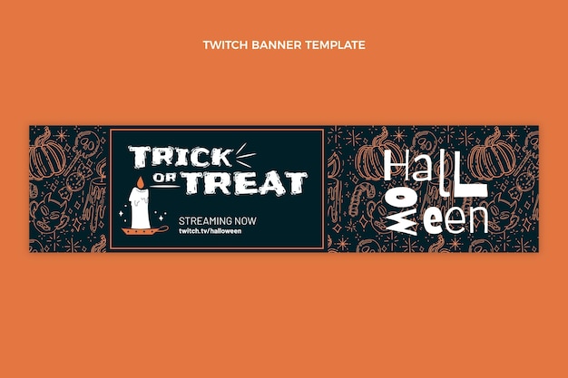 Hand drawn flat halloween twitch cover template