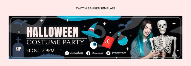 Hand drawn flat halloween twitch cover template