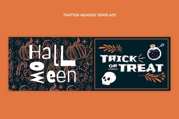 Free Vector hand drawn flat halloween twitter cover template