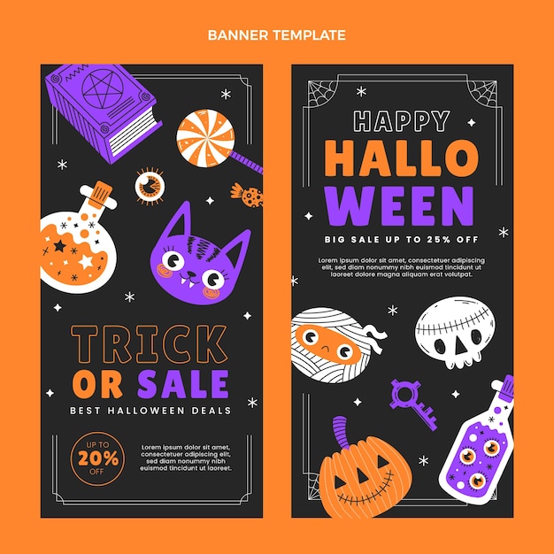 Free Vector hand drawn flat halloween vertical banners set