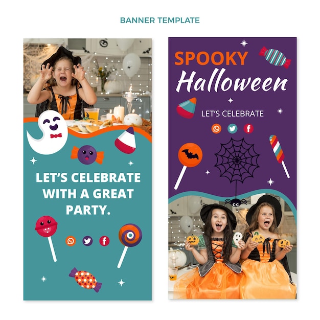 Hand drawn flat halloween vertical banners set