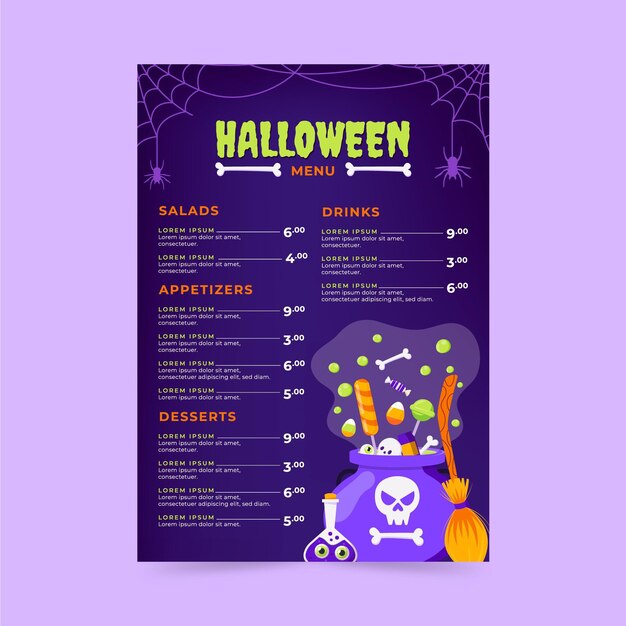 Hand drawn flat halloween vertical menu template