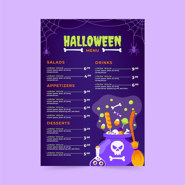 Hand drawn flat halloween vertical menu template