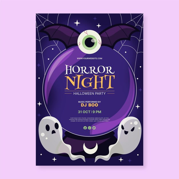 Hand drawn flat halloween vertical party flyer template