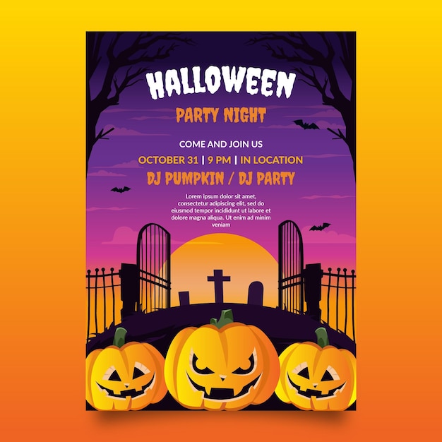 Hand drawn flat halloween vertical party poster template