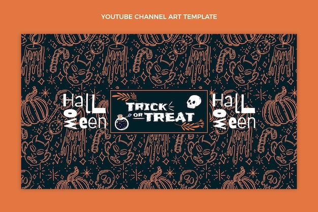 Free vector hand drawn flat halloween youtube channel art