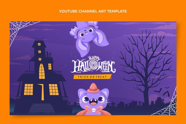 Hand drawn flat halloween youtube channel art