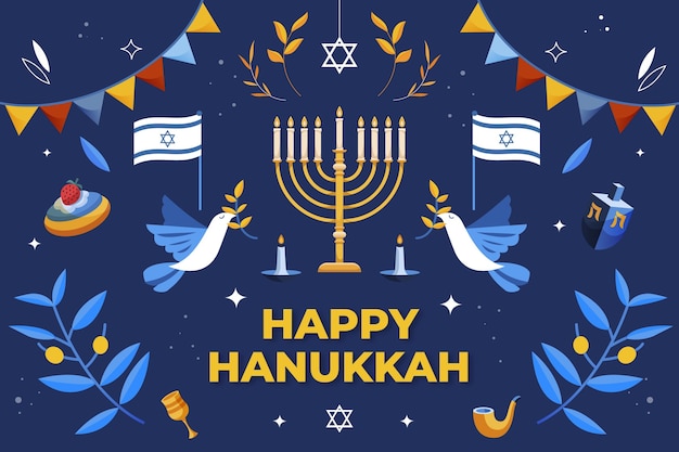 Hand drawn flat hanukkah background