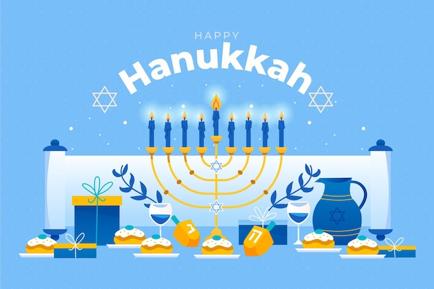 Hand drawn flat hanukkah background