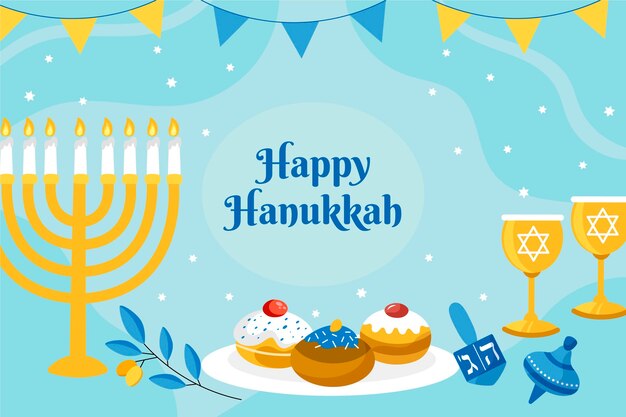 Hand drawn flat hanukkah background