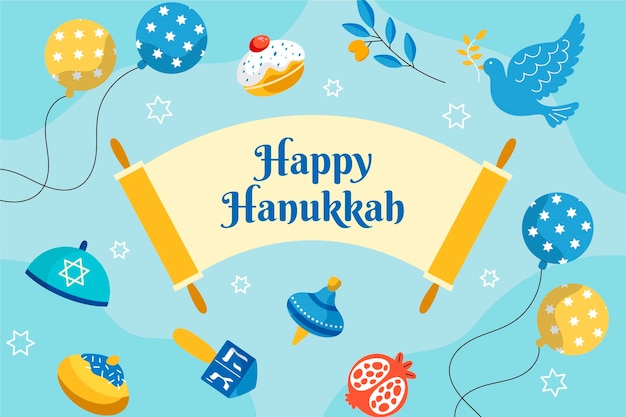 Hand drawn flat hanukkah background