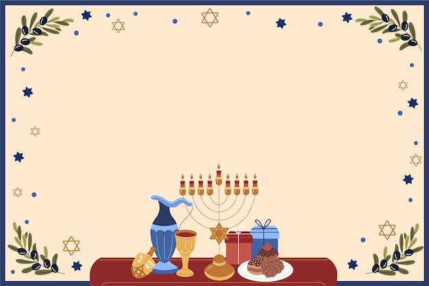 Hand drawn flat hanukkah background