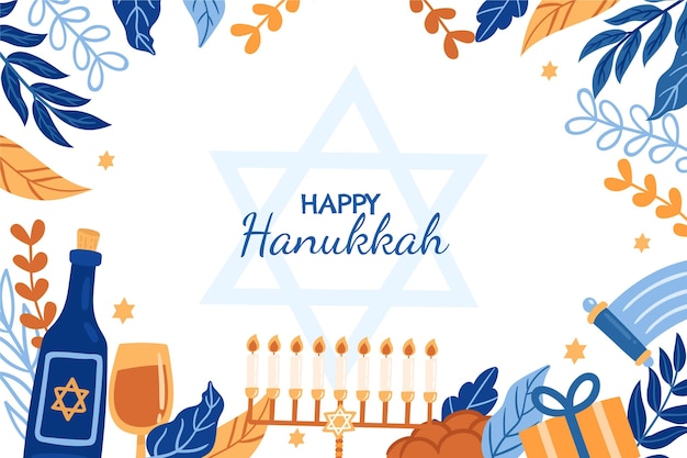 Hand drawn flat hanukkah background