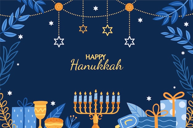 Hand drawn flat hanukkah background