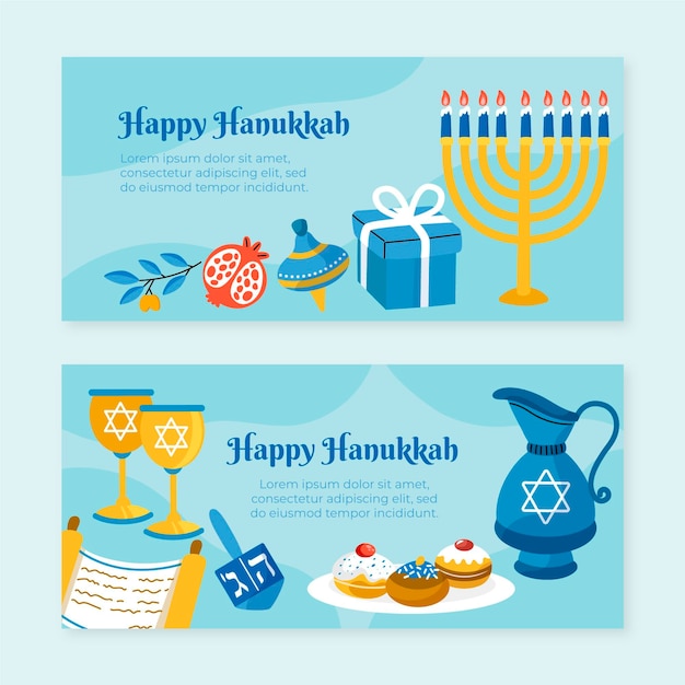 Free Vector hand drawn flat hanukkah horizontal banners set