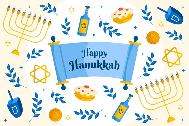 Hand drawn flat hanukkah illustration