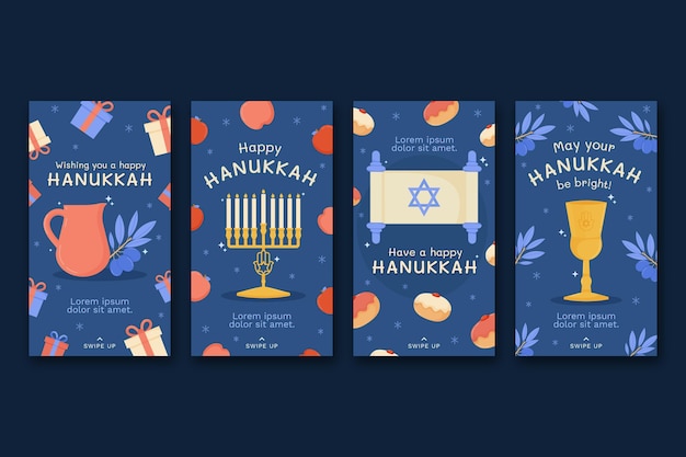 Hand drawn flat hanukkah instagram stories collection