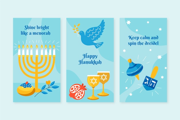 Hand drawn flat hanukkah instagram stories collection