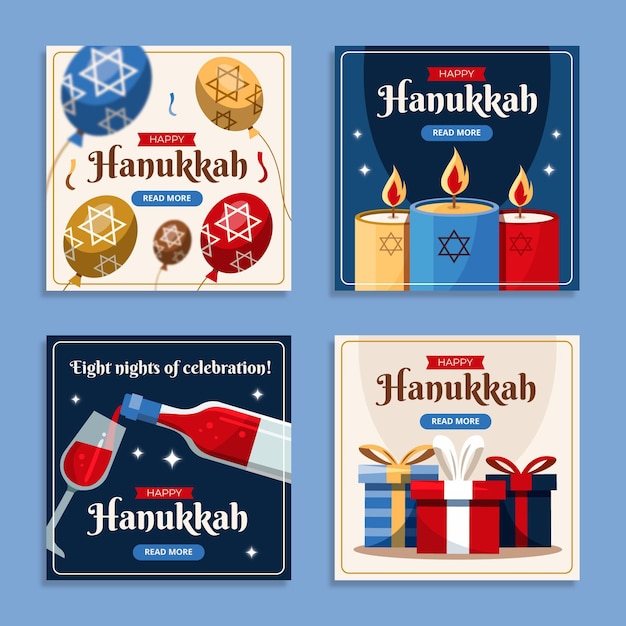 Free vector hand drawn flat hanukkah instagram stories collection